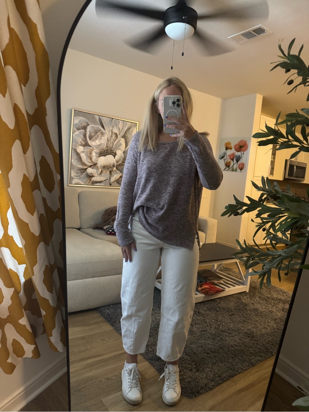 American Eagle Outfitters Lavender Heather Knit Long-Sleeve Top